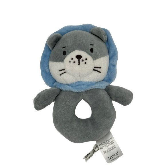 Tillyou Plush Baby Rattle Blue Lion Gray - Picture 1 of 5